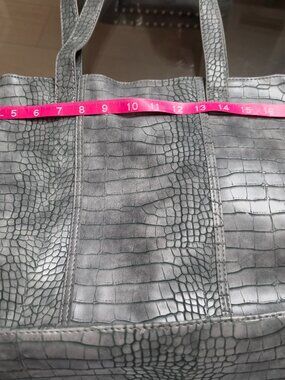 Neiman Marcus gray embossed croc tote bag